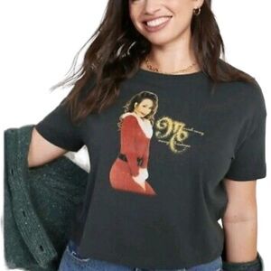 NWT Old Navy Mariah Carey Holiday Cropped T-Shirt Dark Gray Size S Christmas